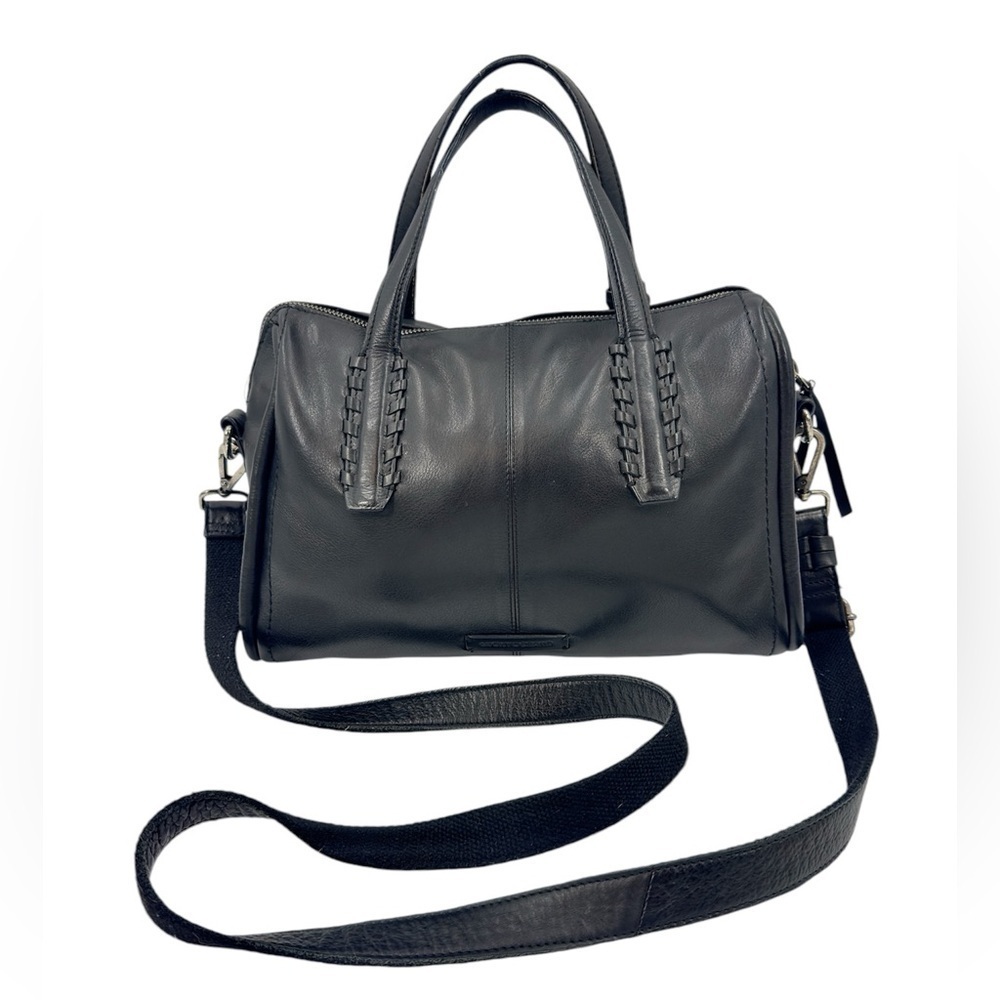 Lucky Brand Amber Satchel Black Leather Purse Tote Bag Top Handle Crossbody